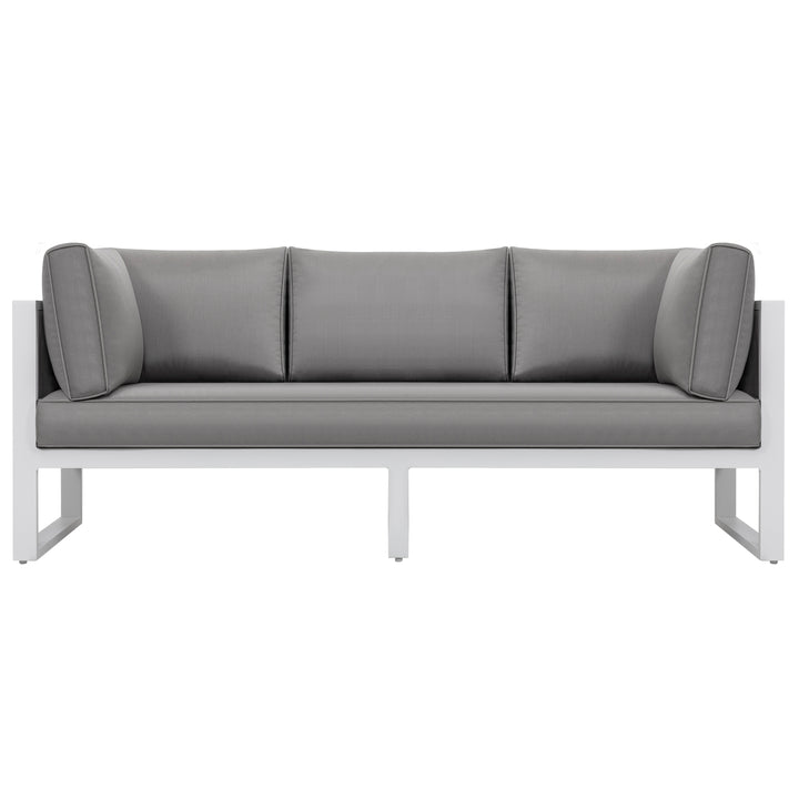 Outdoor Three-seat Sofa with Cushion and Pillows, Aluminum, Imitation Wood