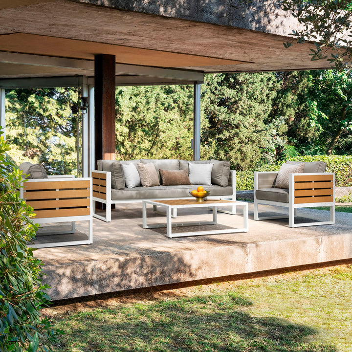 Outdoor Rectangle Coffee Table, All-aluminum Frame, Imitation Wood Tabletop