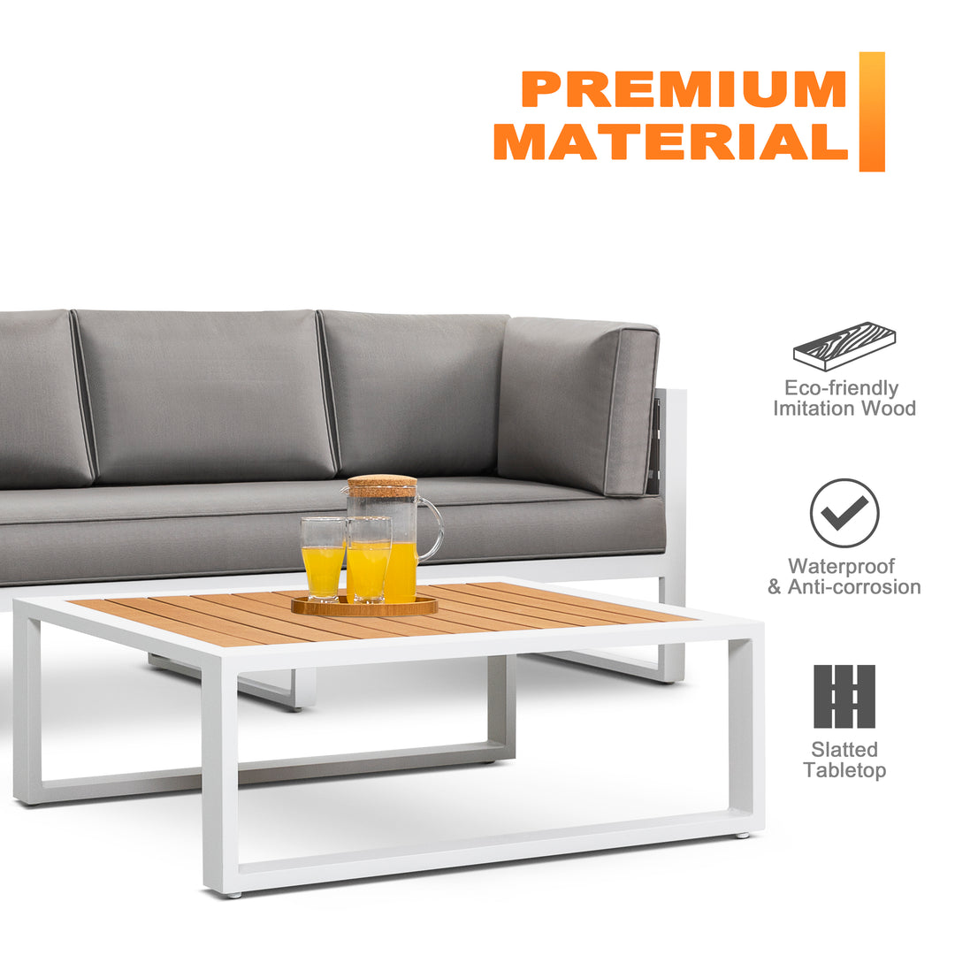 Outdoor Rectangle Coffee Table, All-aluminum Frame, Imitation Wood Tabletop