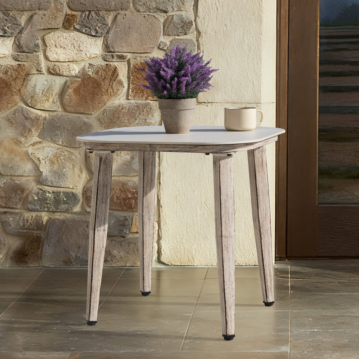 Patio Time 20’’ Square Coffee Table with Wood-Grain Aluminum Frame
