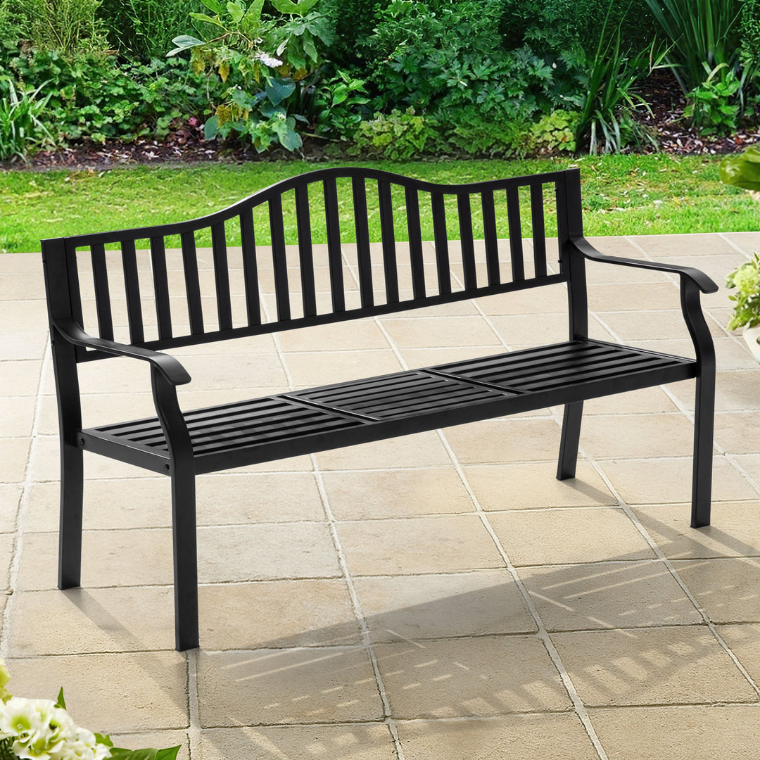 E-Coated Metal Frame Outdoor Bench with Backrest and a Built-In Small Table