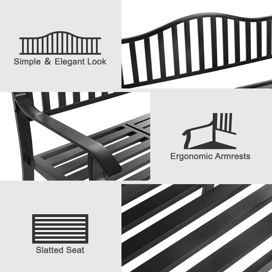 E-Coated Metal Frame Outdoor Bench with Backrest and a Built-In Small Table