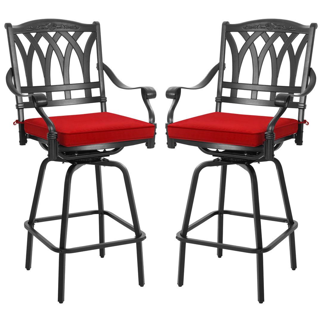 E-Coated Cast Aluminum 2PCS Patio Swivel Bar Stool Set with Olefin Cushions