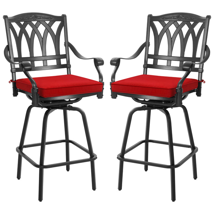 E-Coated Cast Aluminum 2PCS Patio Swivel Bar Stool Set with Olefin Cushions