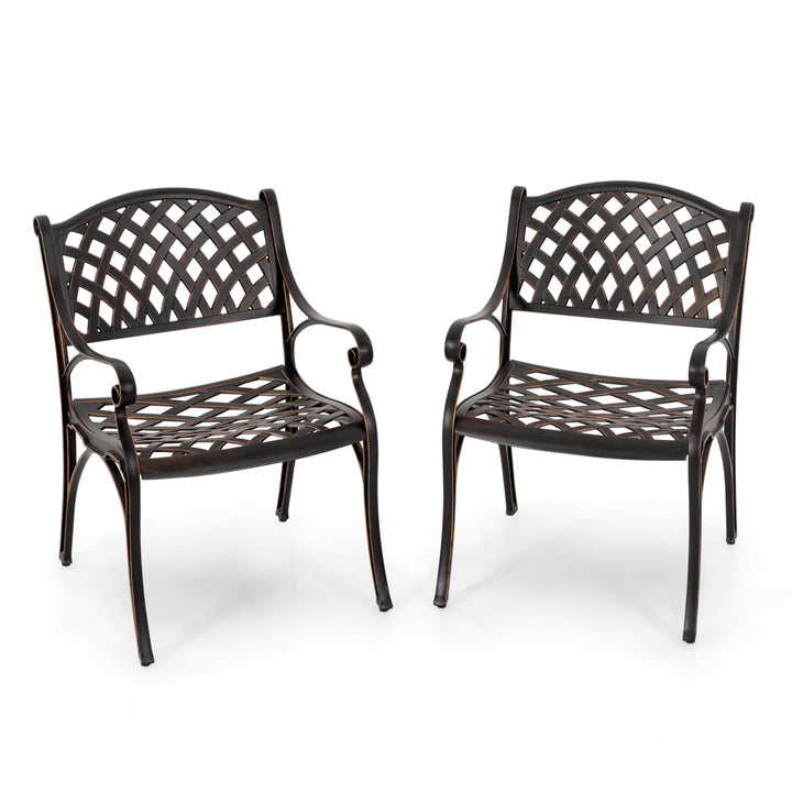 Outdoor 2-Piece Cast Aluminum Dining Arm Chairs Antique Bronze