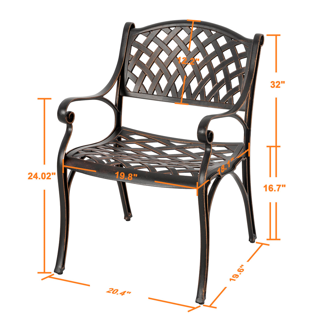 Outdoor 2-Piece Cast Aluminum Dining Arm Chairs Antique Bronze
