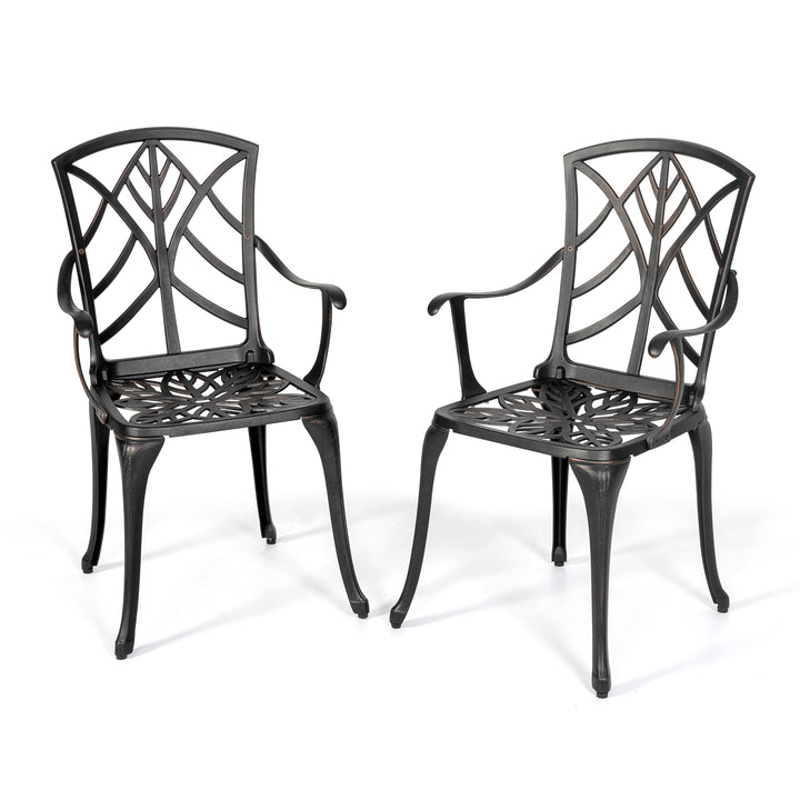 Outdoor 2-Piece Patio Chair Set, Cast Aluminum, Black with Gold-painted Edge