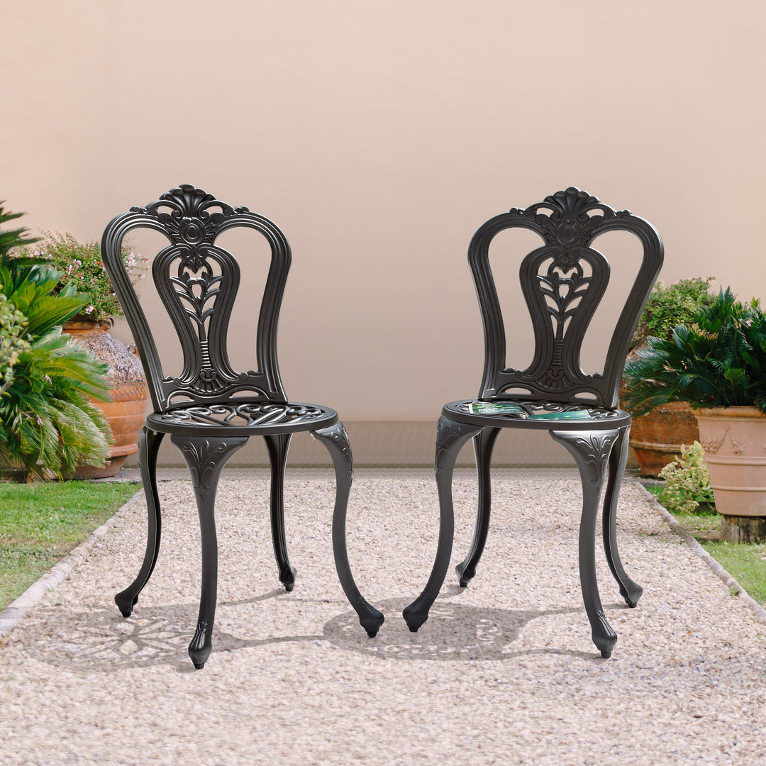Outdoor 2-Piece Patio Chair Set, Cast Aluminum, Black with Gold Speckles