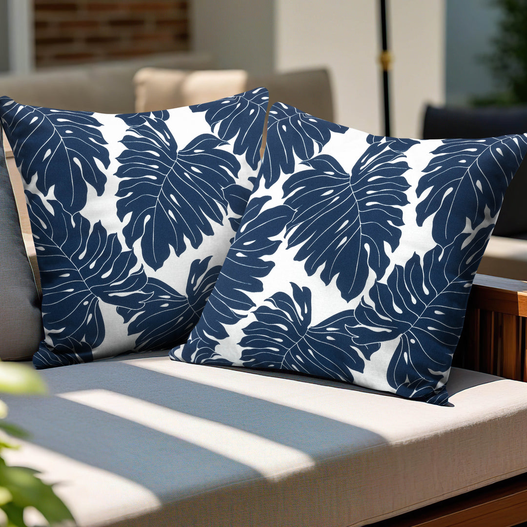 Outdoor Patio Water-Resistant Throw Pillows Set of 2, Palm Leaf Pattern