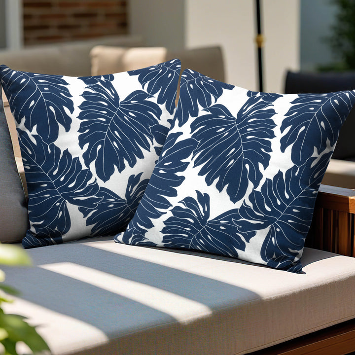 Outdoor Patio Water-Resistant Throw Pillows Set of 2, Palm Leaf Pattern