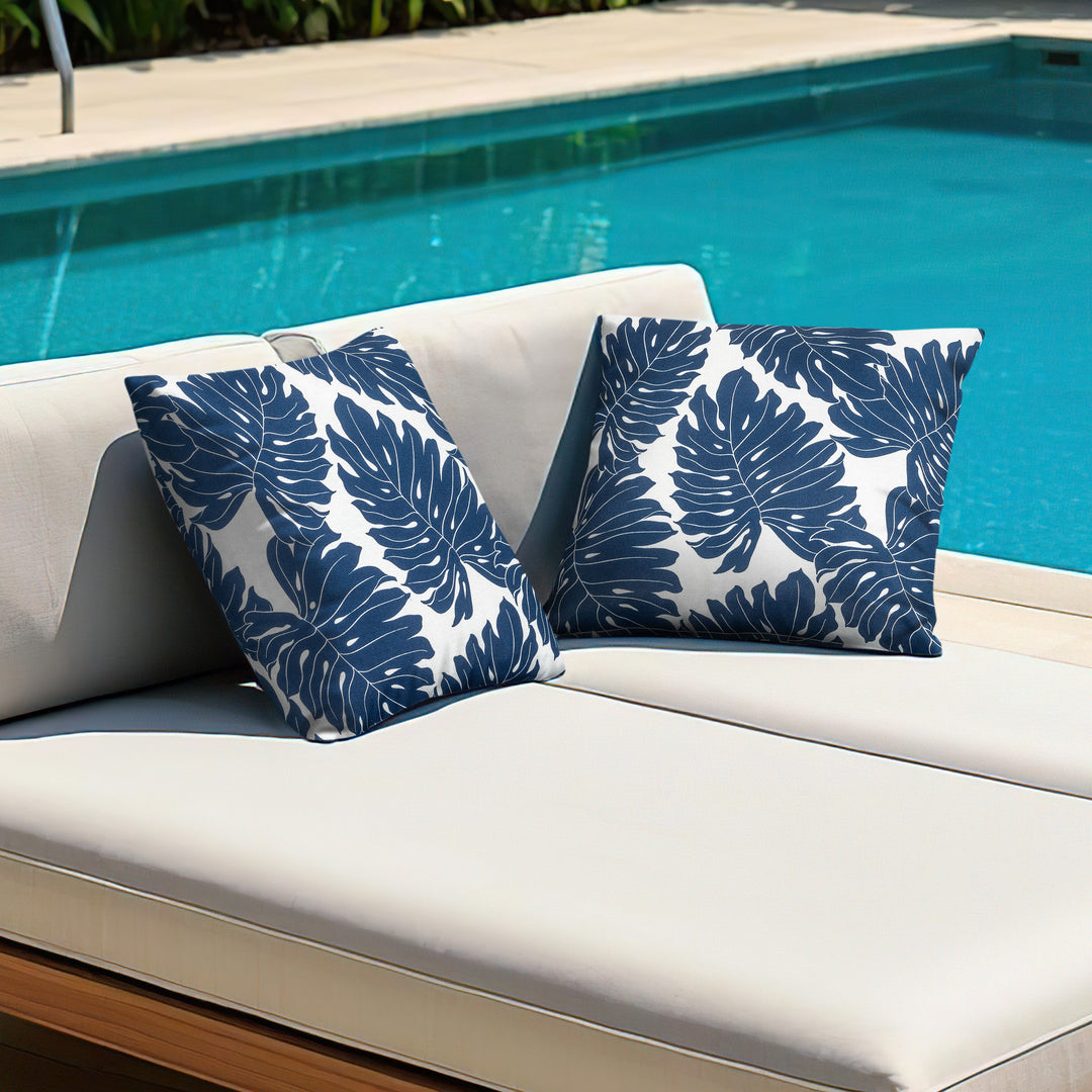 Outdoor Patio Water-Resistant Throw Pillows Set of 2, Palm Leaf Pattern