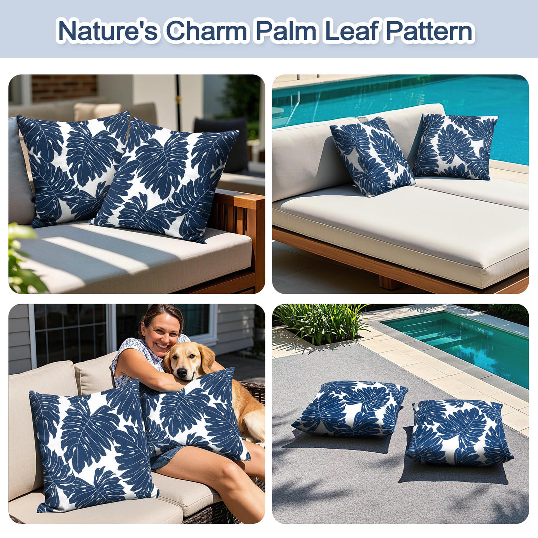 Outdoor Patio Water-Resistant Throw Pillows Set of 2, Palm Leaf Pattern