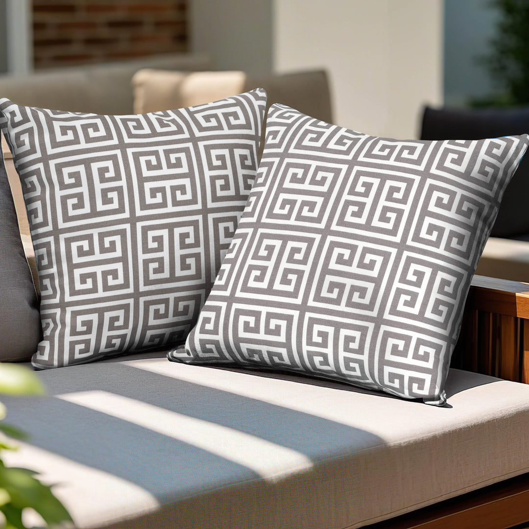 Outdoor Patio Water-Resistant Throw Pillows Set of 2, Meander Pattern