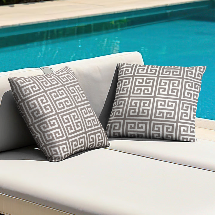 Outdoor Patio Water-Resistant Throw Pillows Set of 2, Meander Pattern