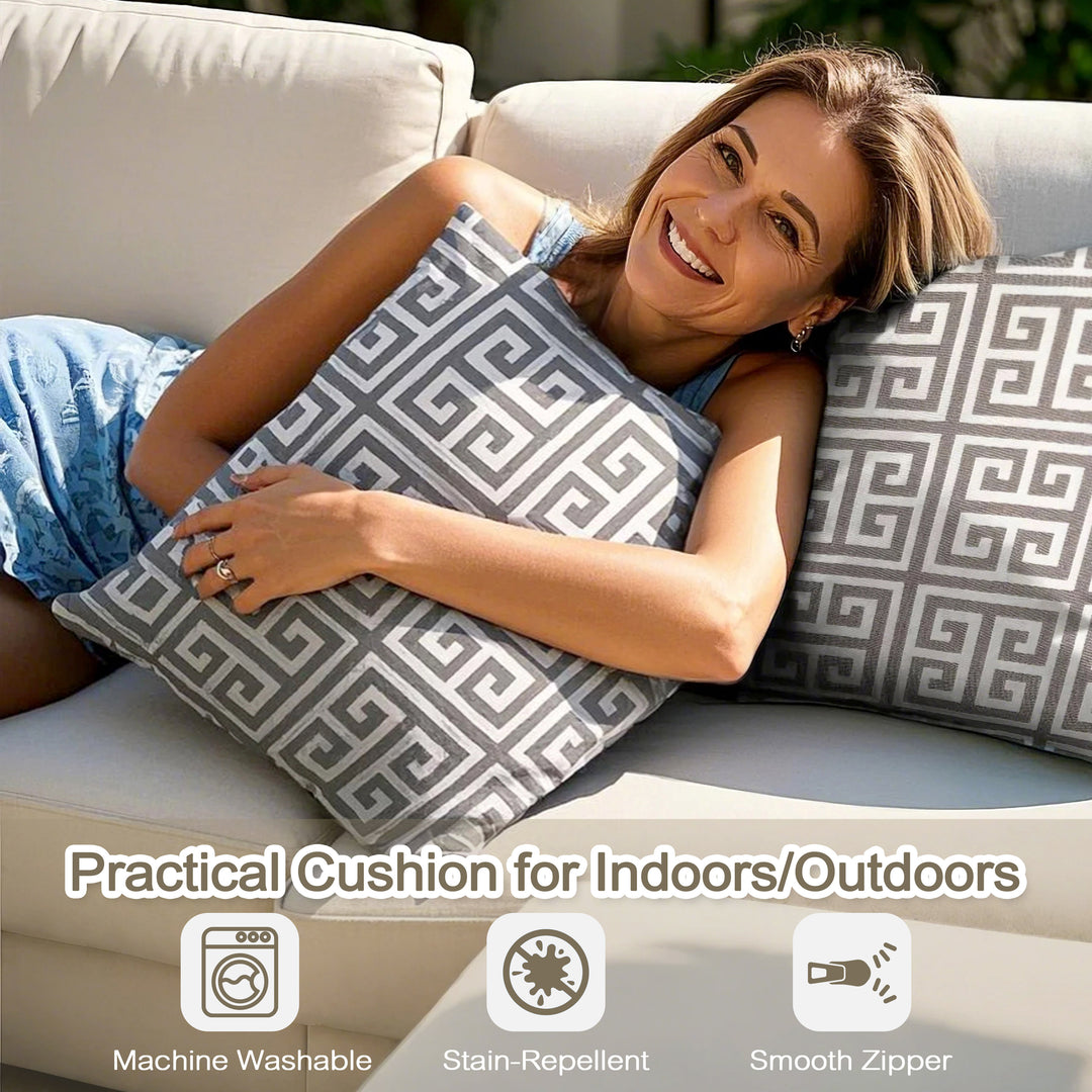 Outdoor Patio Water-Resistant Throw Pillows Set of 2, Meander Pattern