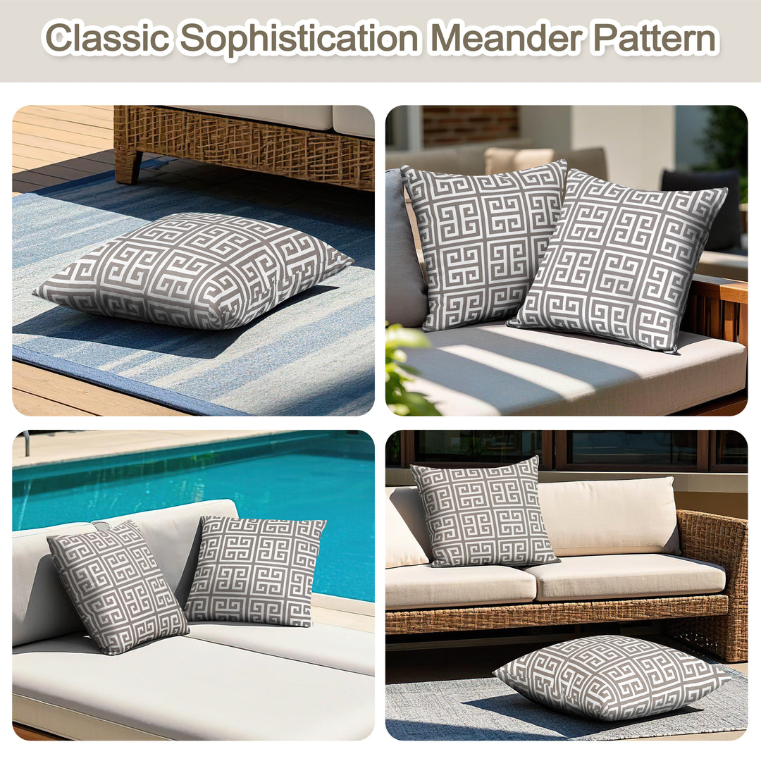 Outdoor Patio Water-Resistant Throw Pillows Set of 2, Meander Pattern