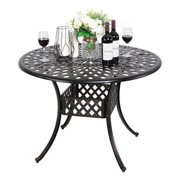 Outdoor 42'' Round Dining Table with 2.24'' Umbrella Hole, Cast Aluminum Tabletop, for Patio, Garden, Backyard and Balcony, Black with Gold-painted Edge