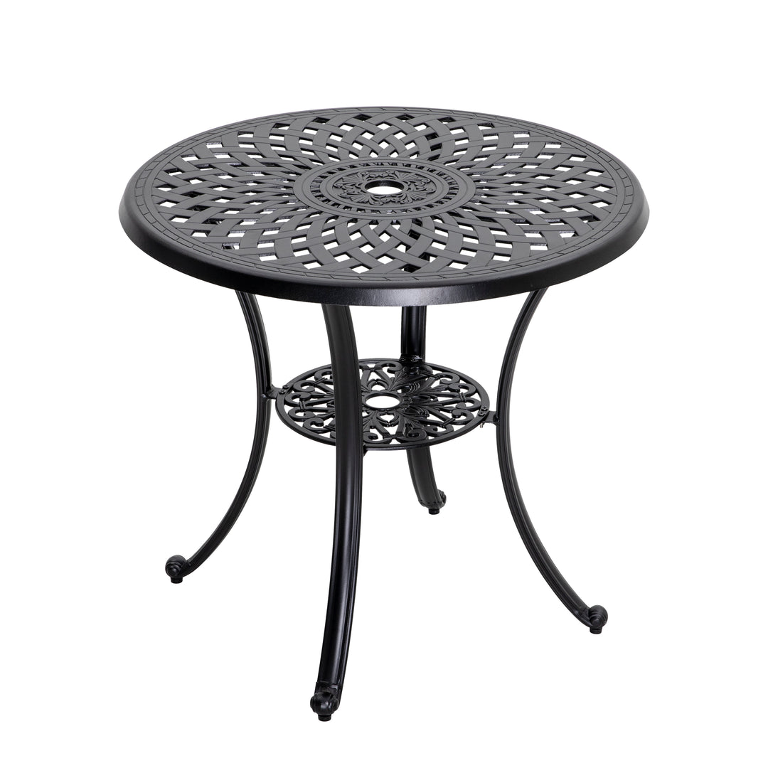 Outdoor 31'' Round Bistro Table with 2.28'' Umbrella Hole, Cast Aluminum Tabletop, for Outdoor and Indoor Space, Patio, Deck, Garden, Backyard, Balcony, Black with Gold Speckles