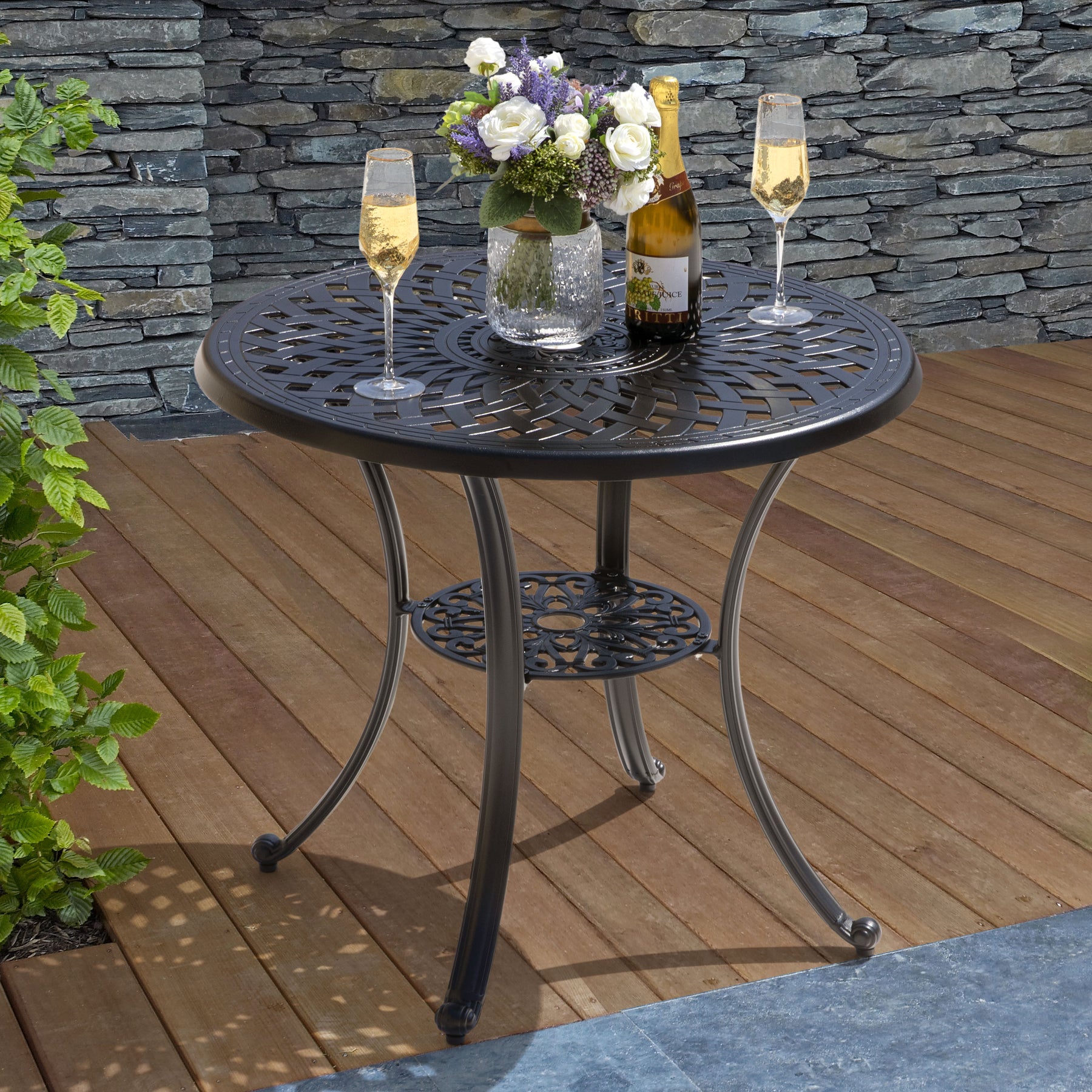 32 inch round patio table with umbrella hole 32" Aluminum Dining Table CT004A | black, aluminum, weather resistant, umbrella-hole