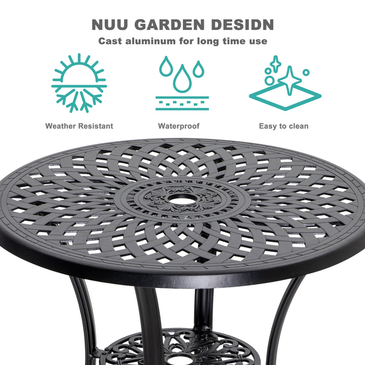 Outdoor 31'' Round Bistro Table with 2.28'' Umbrella Hole, Cast Aluminum Tabletop, for Outdoor and Indoor Space, Patio, Deck, Garden, Backyard, Balcony, Black with Gold Speckles