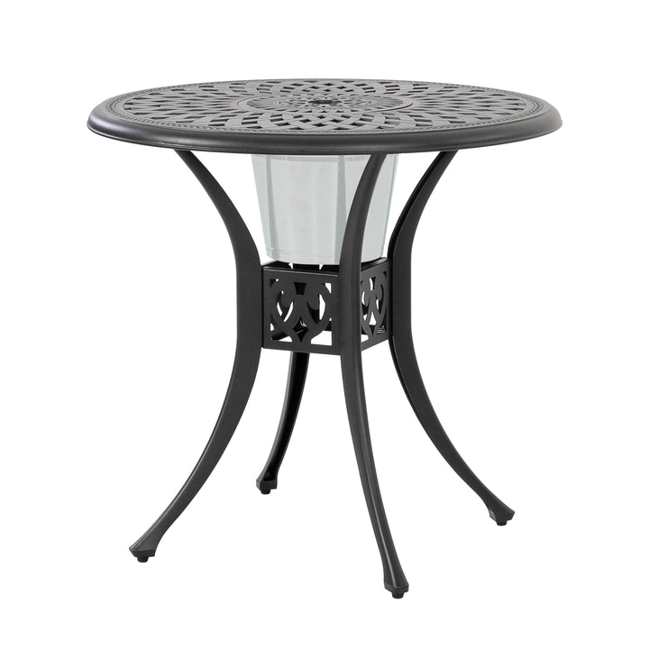 31 Inch Outdoor Dining Table with Umbrella Hole, Cast Aluminum Round Patio Bistro Table for Backyard, Garden, Patio, Porch