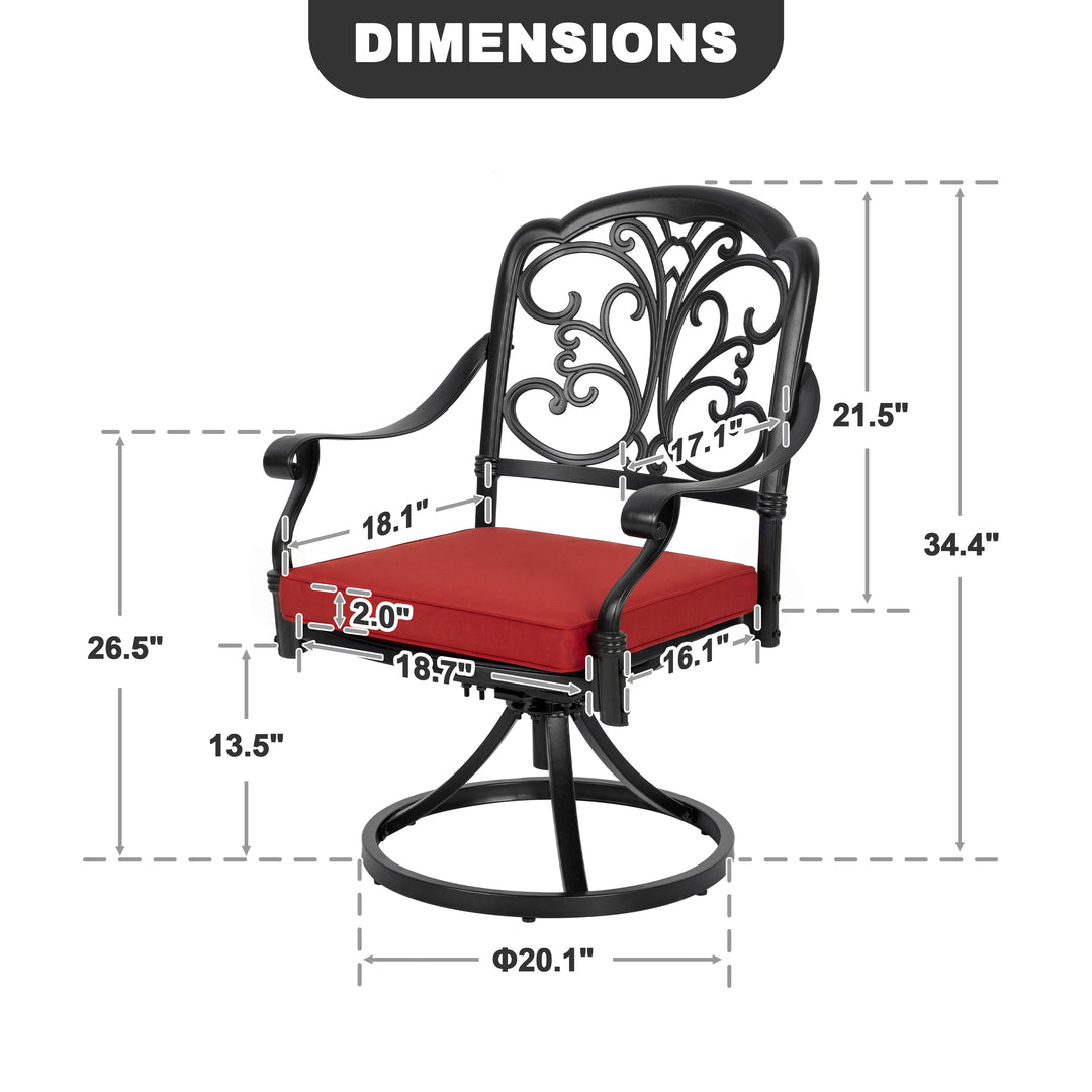 2-Piece Patio Dining Chairs with Cushions, Cast Aluminum Frame, Swivel Base