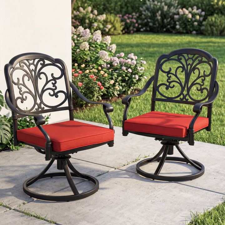 2-Piece Patio Dining Chairs with Cushions, Cast Aluminum Frame, Swivel Base