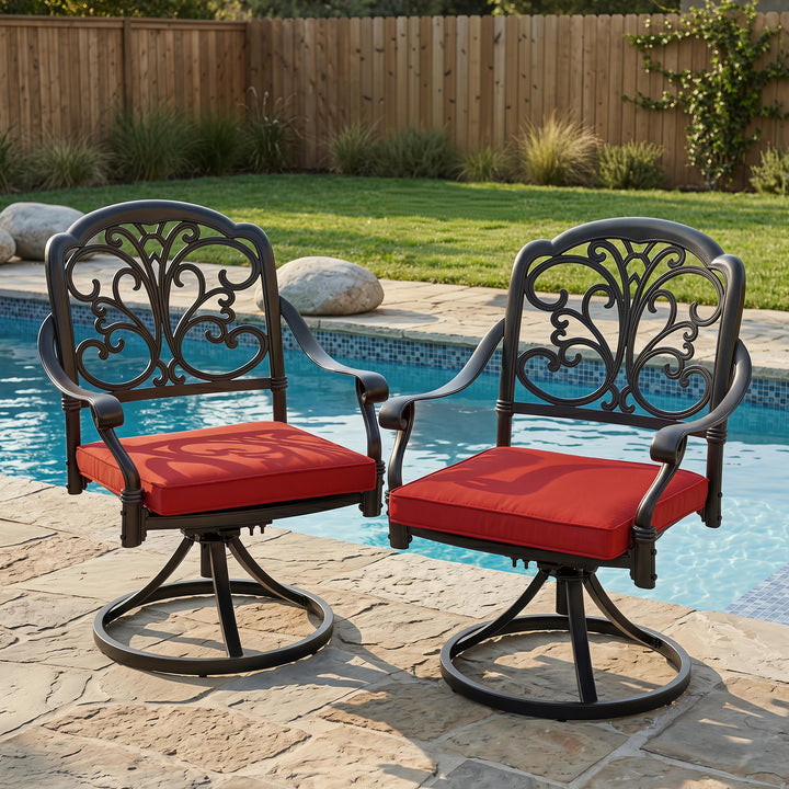2-Piece Patio Dining Chairs with Cushions, Cast Aluminum Frame, Swivel Base