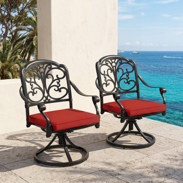 2-Piece Patio Dining Chairs with Cushions, Cast Aluminum Frame, Swivel Base