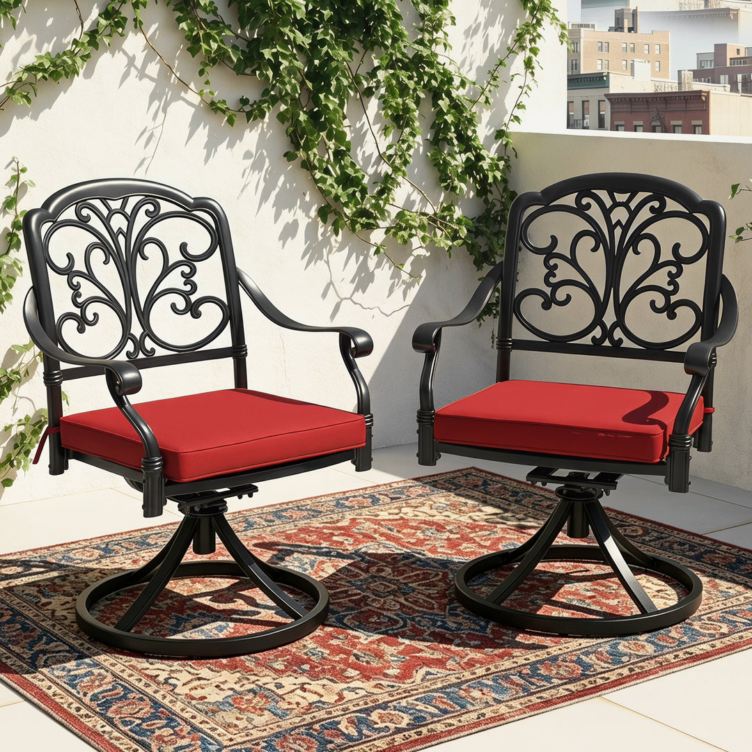 2-Piece Patio Dining Chairs with Cushions, Cast Aluminum Frame, Swivel Base