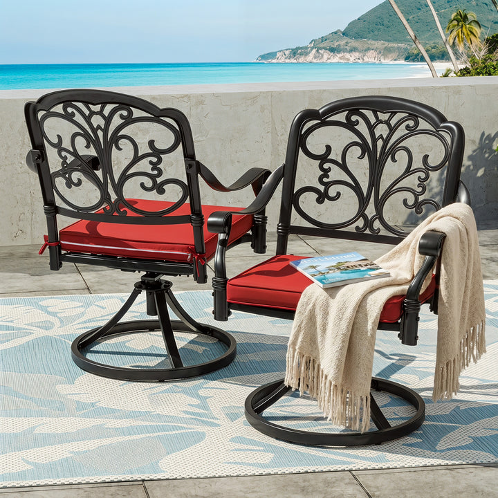 2-Piece Patio Dining Chairs with Cushions, Cast Aluminum Frame, Swivel Base