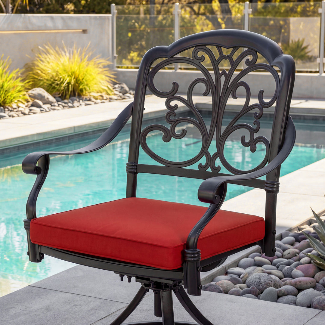 2-Piece Patio Dining Chairs with Cushions, Cast Aluminum Frame, Swivel Base
