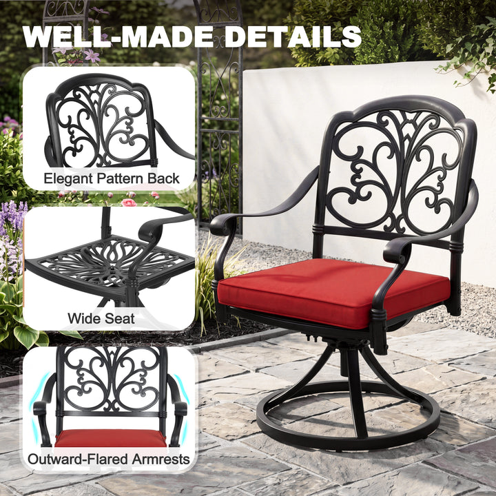2-Piece Patio Dining Chairs with Cushions, Cast Aluminum Frame, Swivel Base
