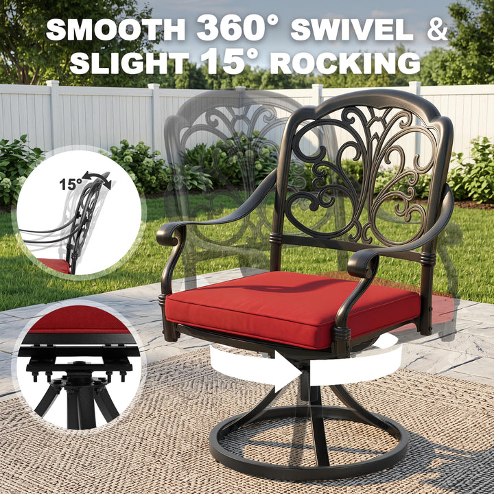 2-Piece Patio Dining Chairs with Cushions, Cast Aluminum Frame, Swivel Base