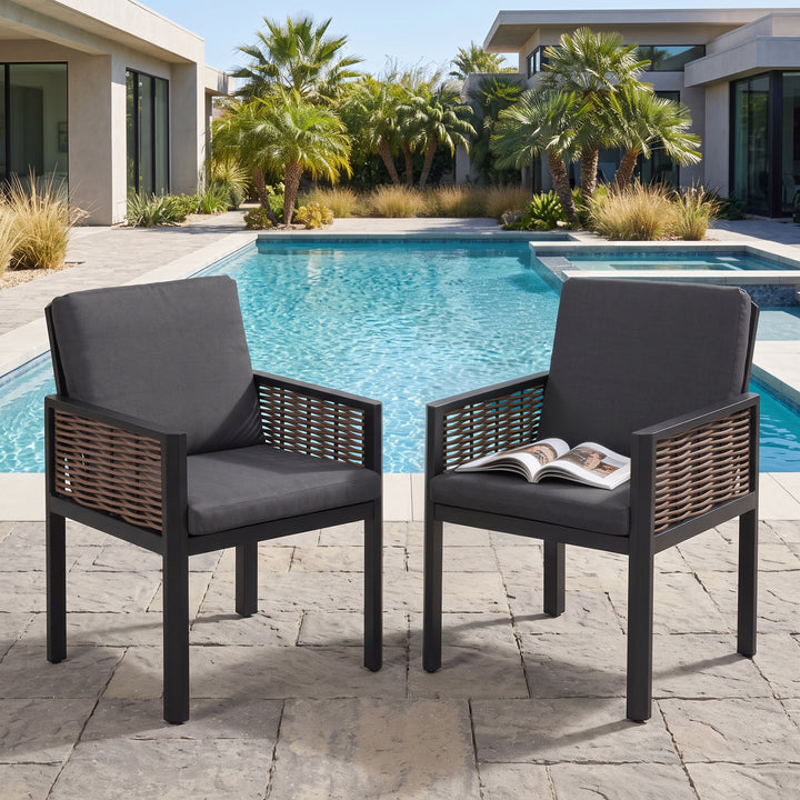 Outdoor 2-Piece Aluminum Dining Chairs with Gray Cushions