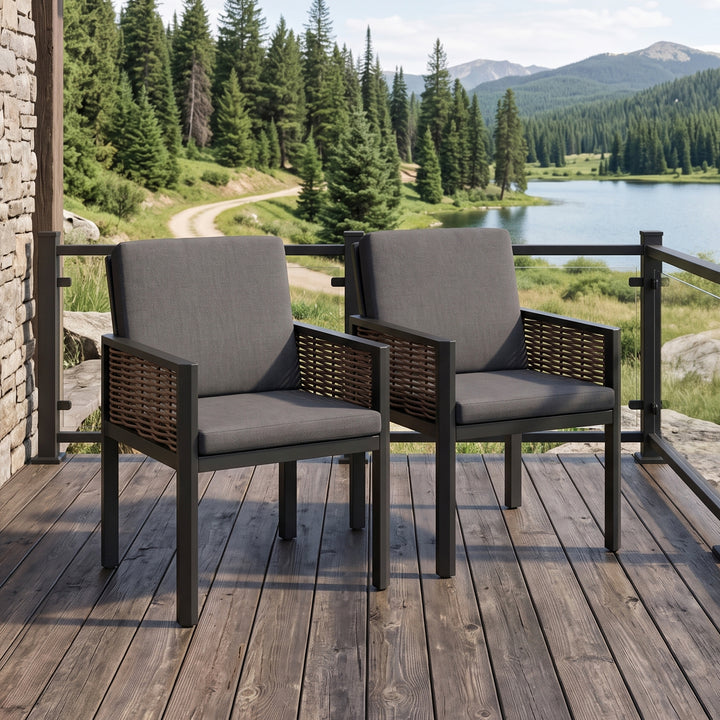 Outdoor 2-Piece Aluminum Dining Chairs with Gray Cushions