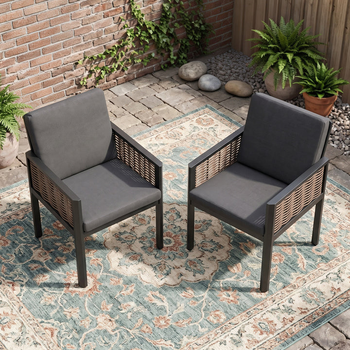 Outdoor 2-Piece Aluminum Dining Chairs with Gray Cushions