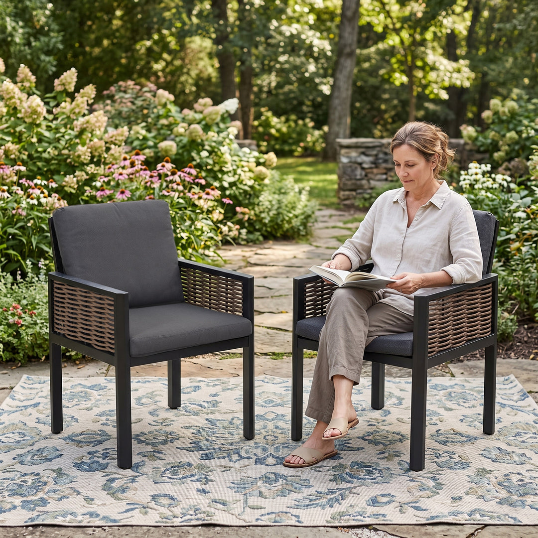 Outdoor 2-Piece Aluminum Dining Chairs with Gray Cushions