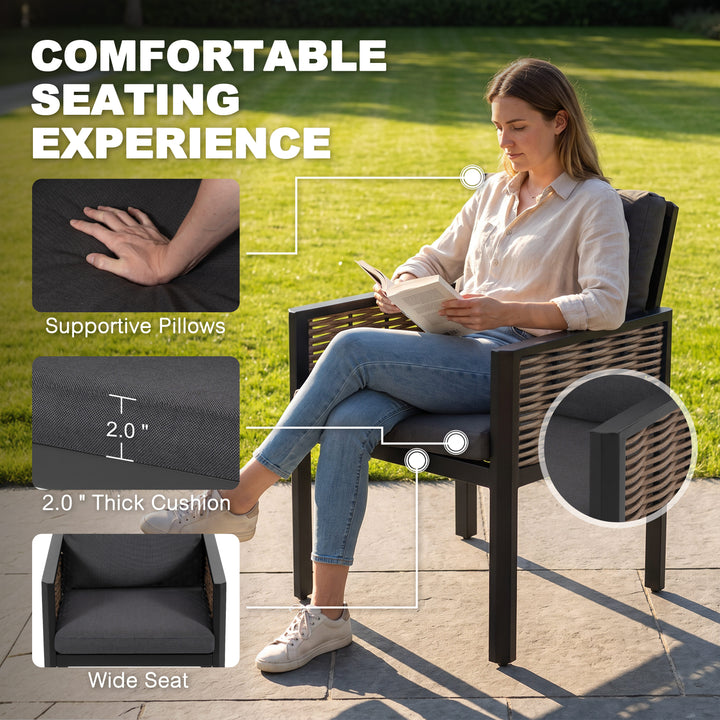 Outdoor 2-Piece Aluminum Dining Chairs with Gray Cushions