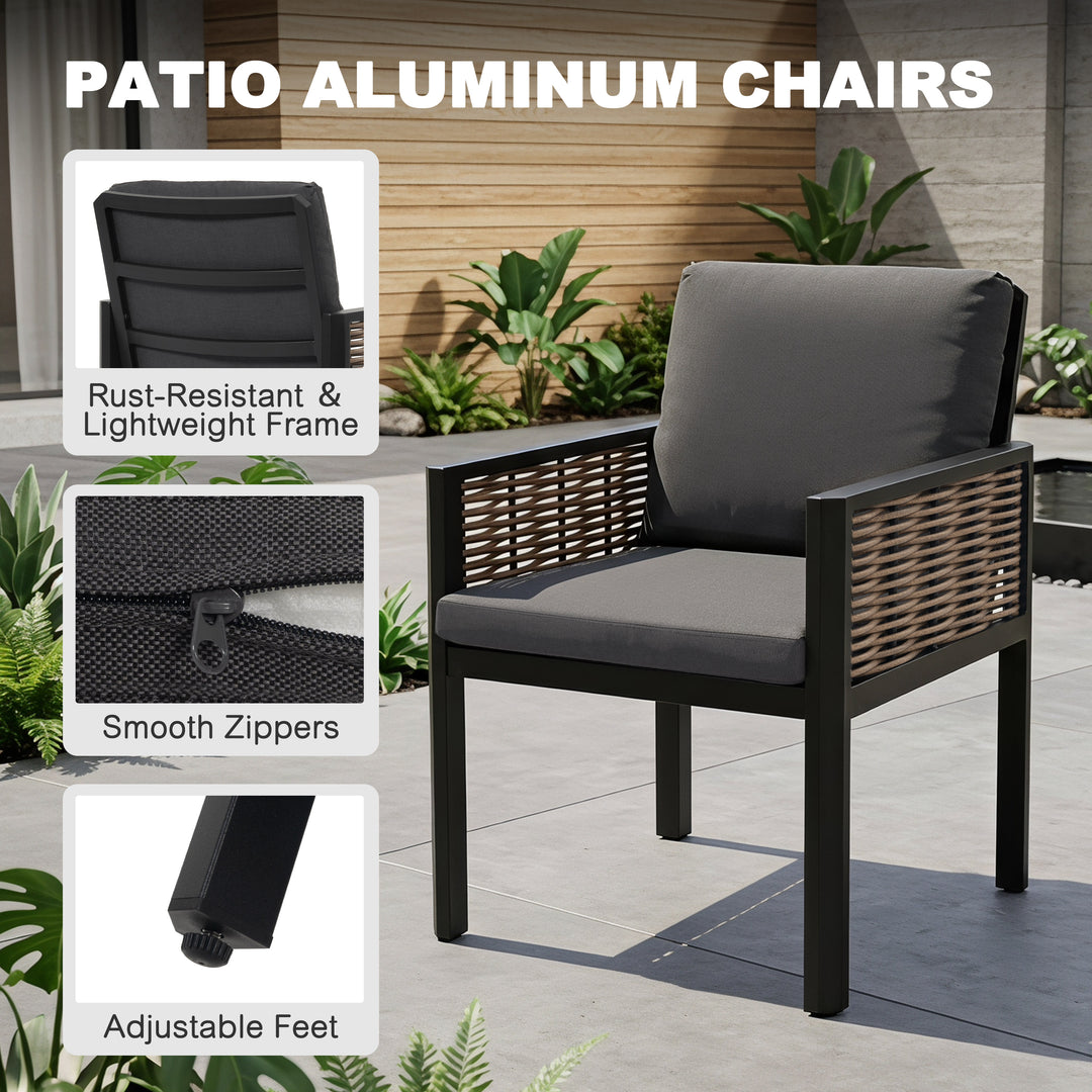 Outdoor 2-Piece Aluminum Dining Chairs with Gray Cushions