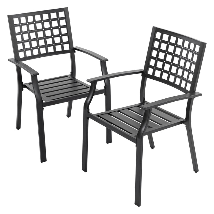 2 Piece Stackable Dining Chairs Set, All-Weather Patio Chairs Metal Chairs for Lawn, Porch and Backyard, Black