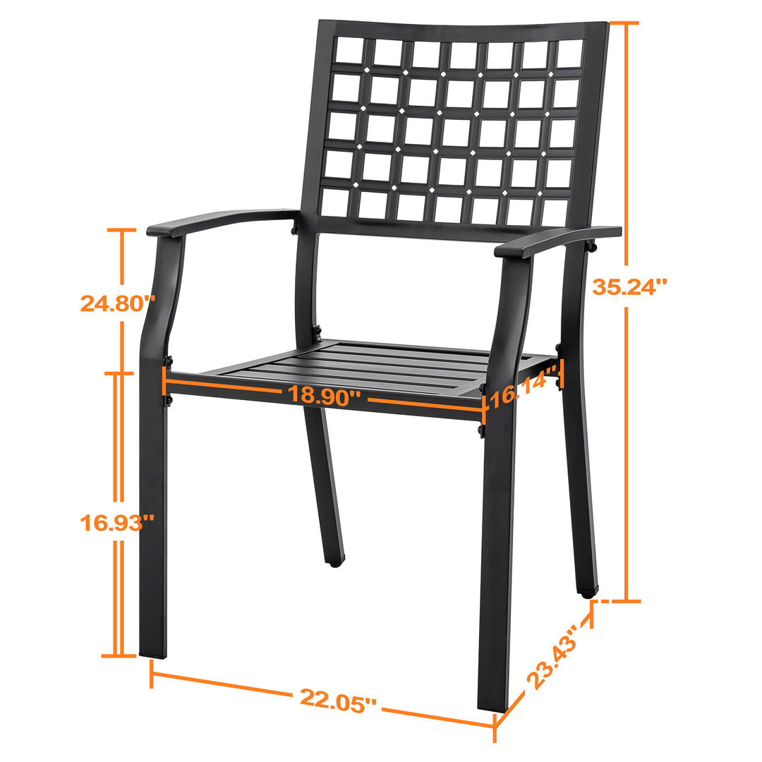 2 Piece Stackable Dining Chairs Set, All-Weather Patio Chairs Metal Chairs for Lawn, Porch and Backyard, Black