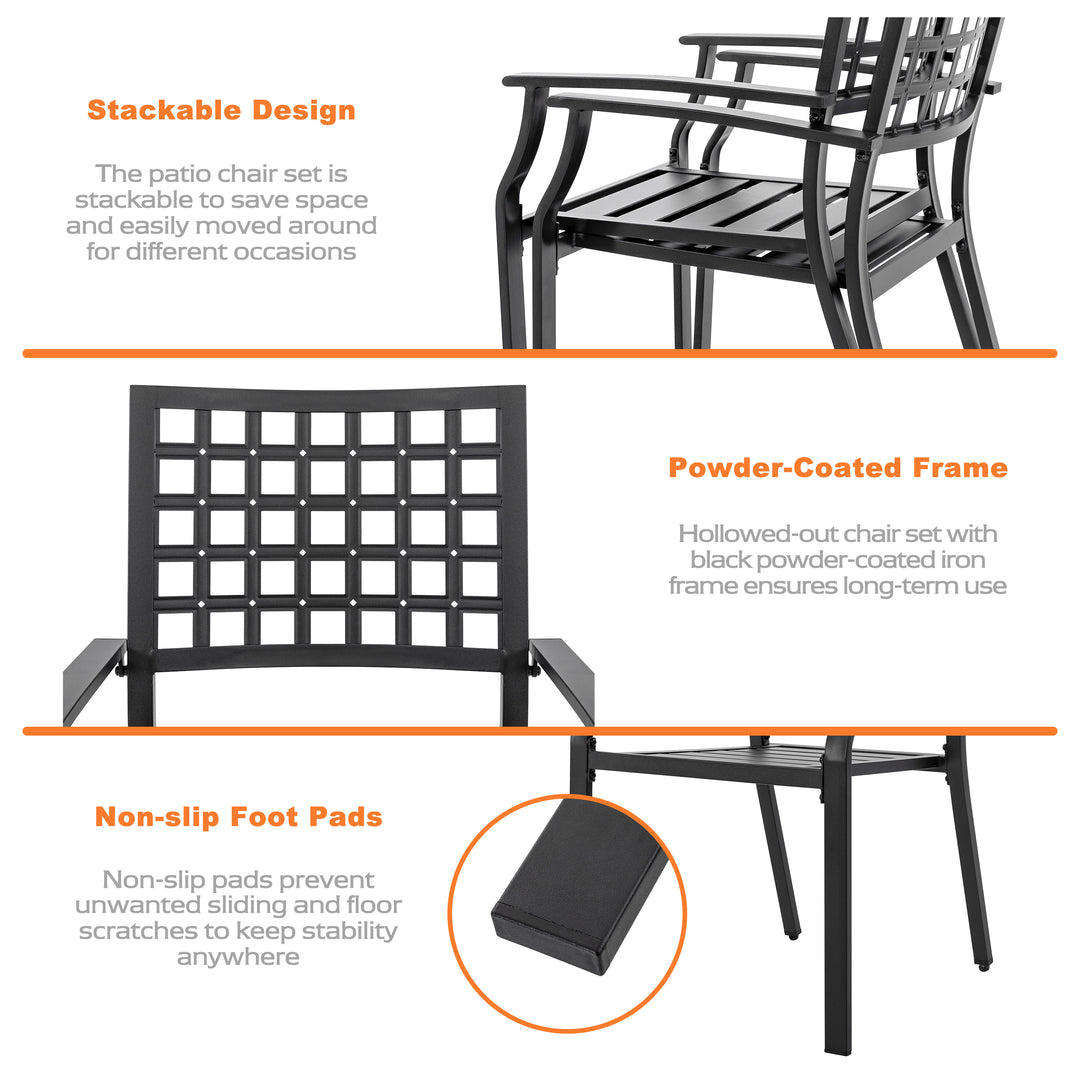 2 Piece Stackable Dining Chairs Set, All-Weather Patio Chairs Metal Chairs for Lawn, Porch and Backyard, Black