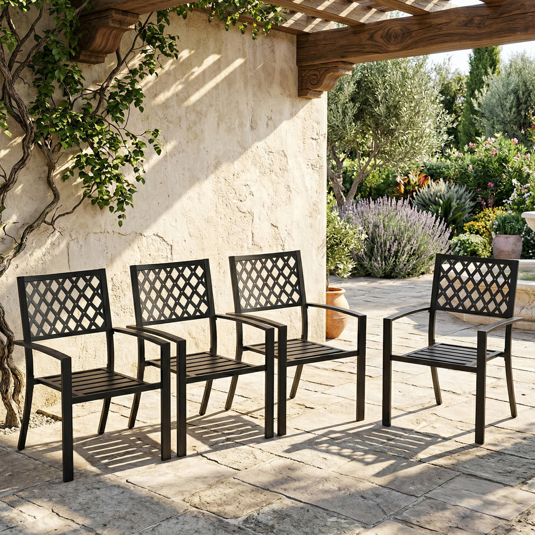 Outdoor Patio Chair Set of 4 Bistro and Dining Chairs, Powder-coated Finish and Iron Frame, for Outdoor and Indoor Space, Patio, Deck, Garden, Backyard, Balcony, Black with Gold Speckles