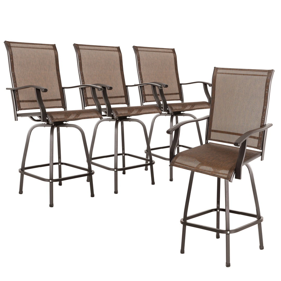 Outdoor Patio Swivel Bar Stools, All-Weather Textilene, Brown