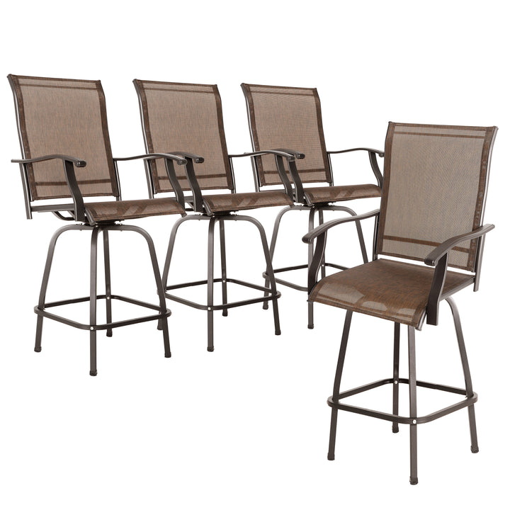 Outdoor Patio Swivel Bar Stools, All-Weather Textilene, Brown