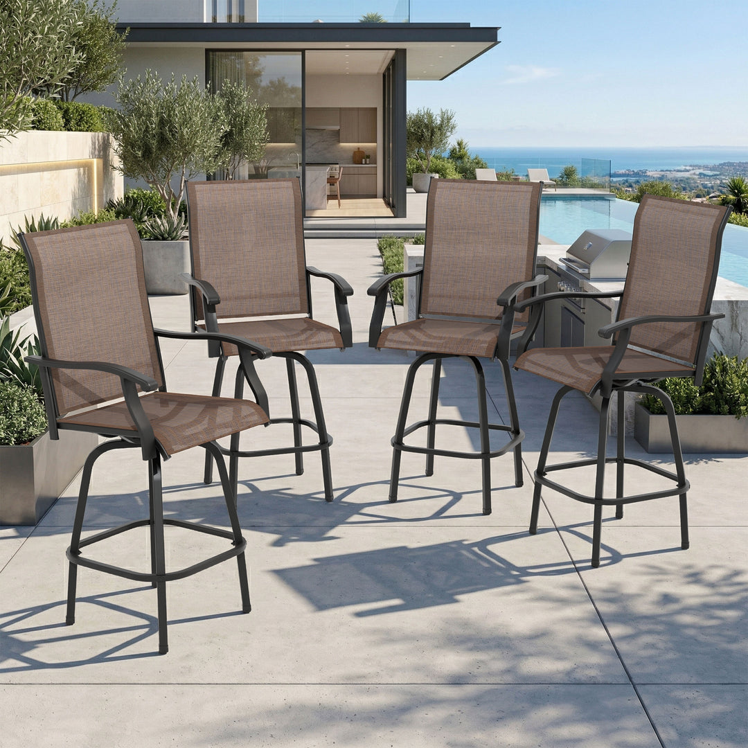 Outdoor Patio Swivel Bar Stools, All-Weather Textilene, Brown