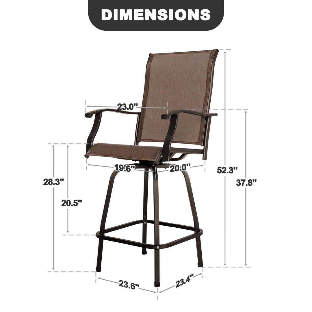 Outdoor Patio Swivel Bar Stools, All-Weather Textilene, Brown