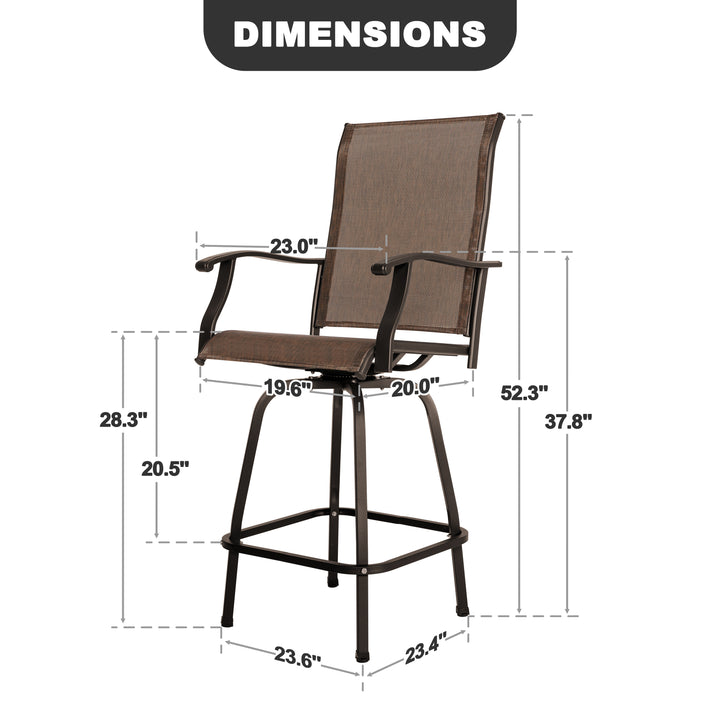 Outdoor Patio Swivel Bar Stools, All-Weather Textilene, Brown
