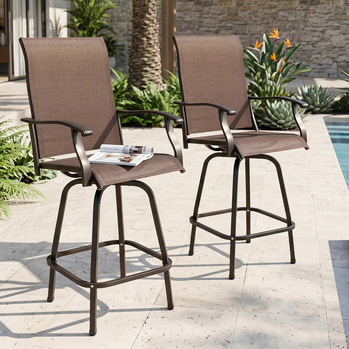 Outdoor Patio Swivel Bar Stools, All-Weather Textilene, Brown
